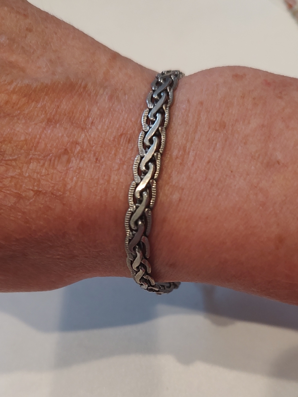 Oxidized Sterling Silver Braided Chain Bracelet 8 Inches W/ New SS Lobster Clasp